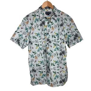 Baja Llama Short Sleeve Slub Cotton Button Down Shirt Sz. L